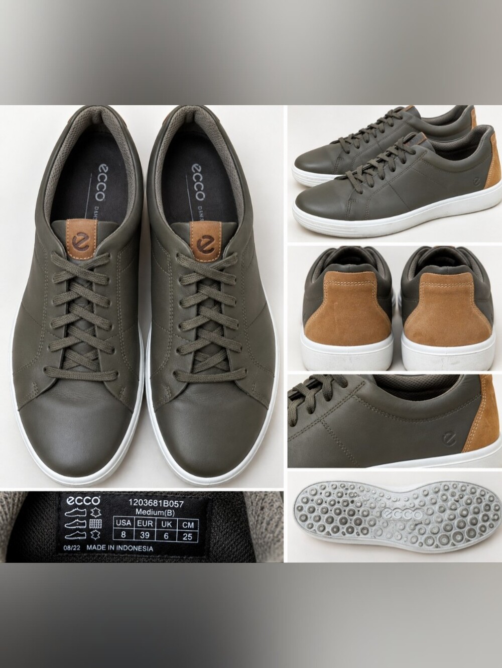 ECCO Men’s Olive Green Leather Sneakers – Size 47
